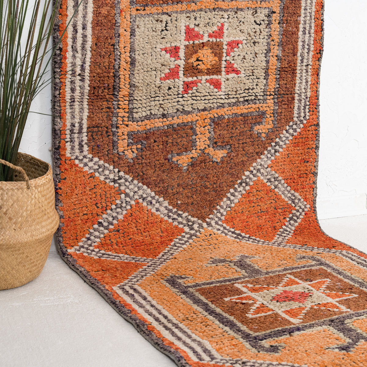 Orange and Beige Runner Wool Rug