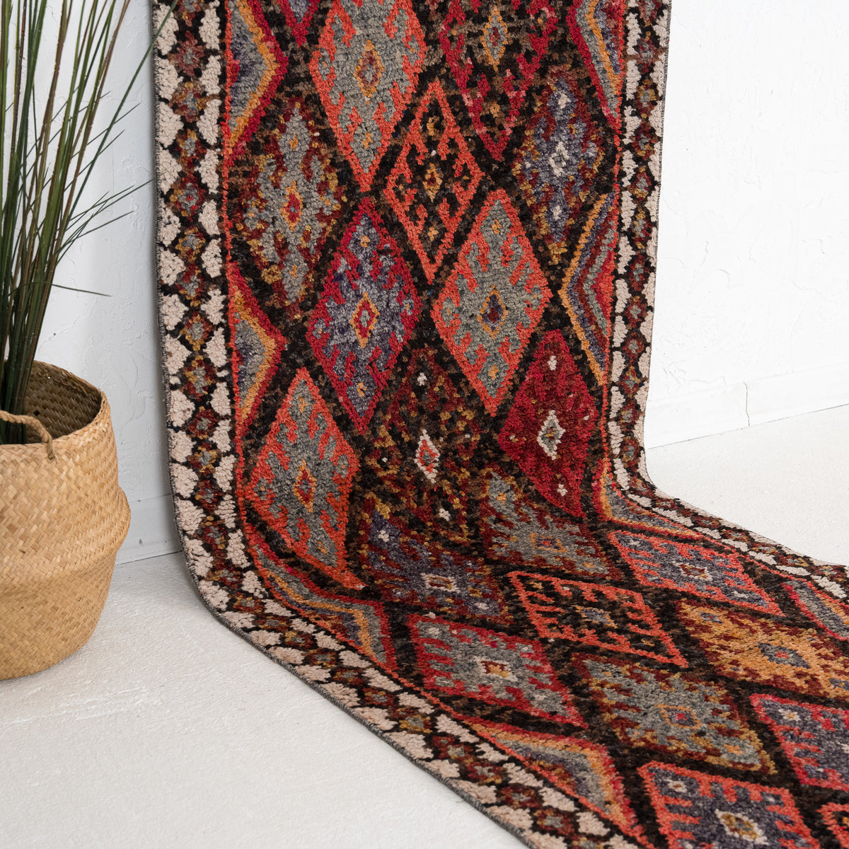 Red and Brown Runner Wool Rug