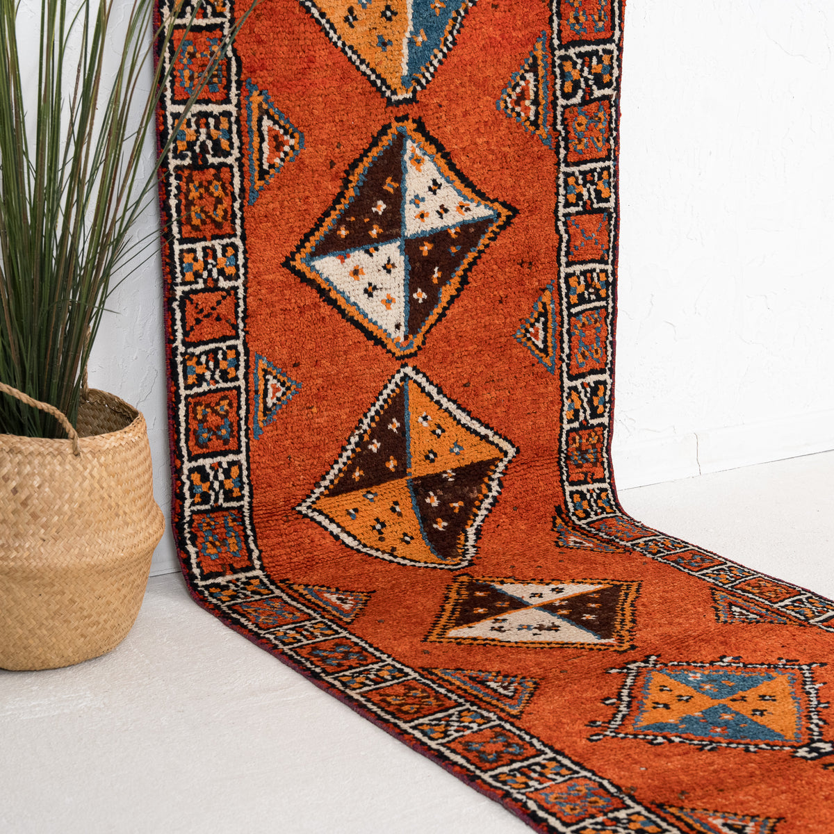 Orange and Brown Runner Wool Rug