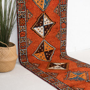 Orange and Brown Runner Wool Rug