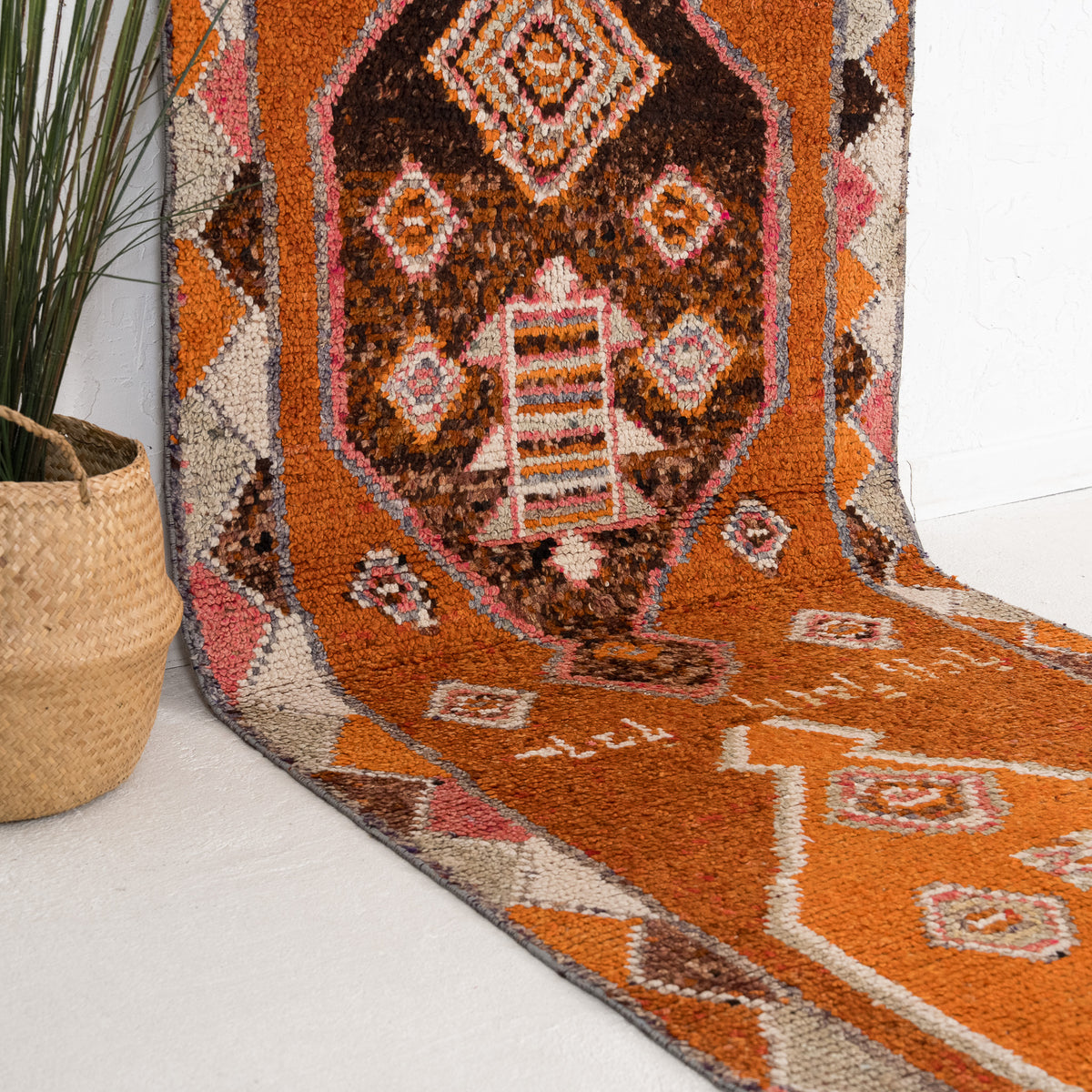 Orange and Beige Runner Wool Rug