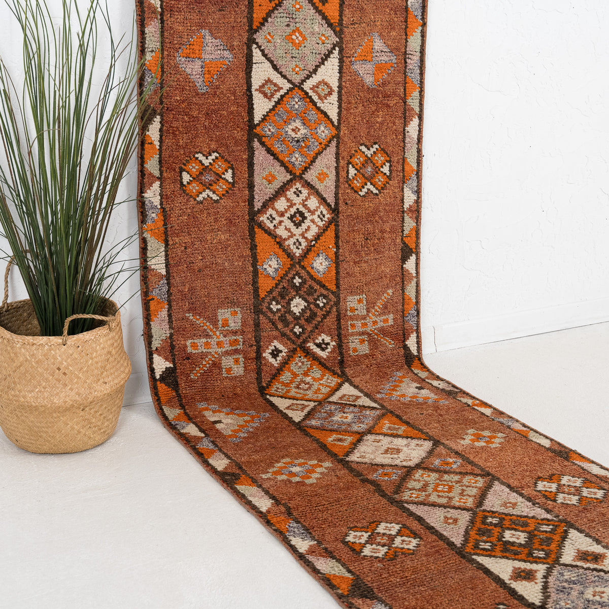 Red and Beige Runner Wool Rug