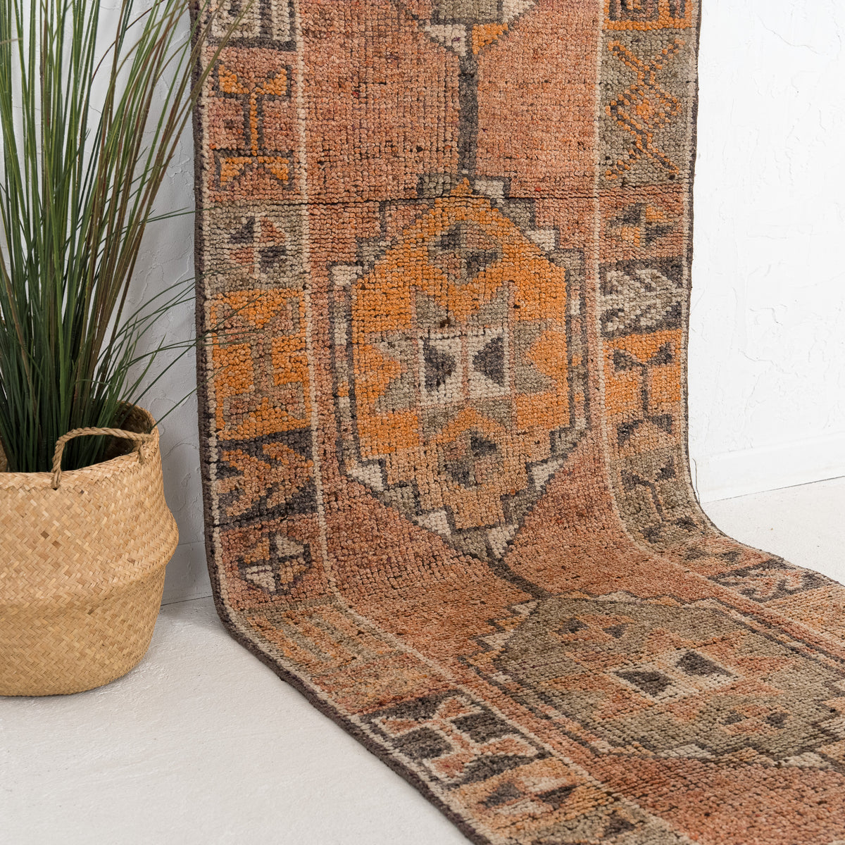 Orange and Brown Runner Wool Rug