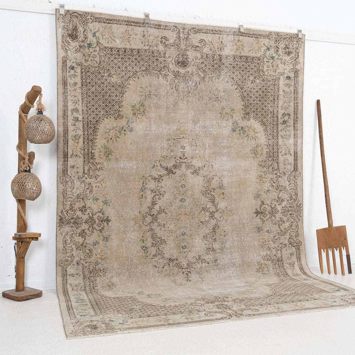Beige and Brown Area Wool Rug