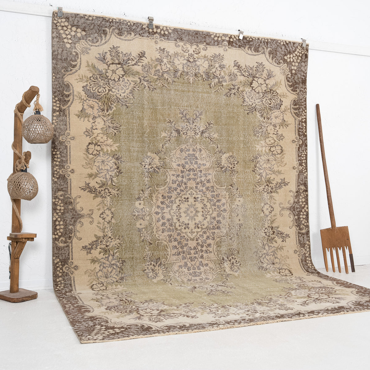 Green and Beige Area Wool Rug