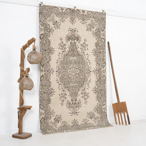 Beige and Green Area Wool Rug