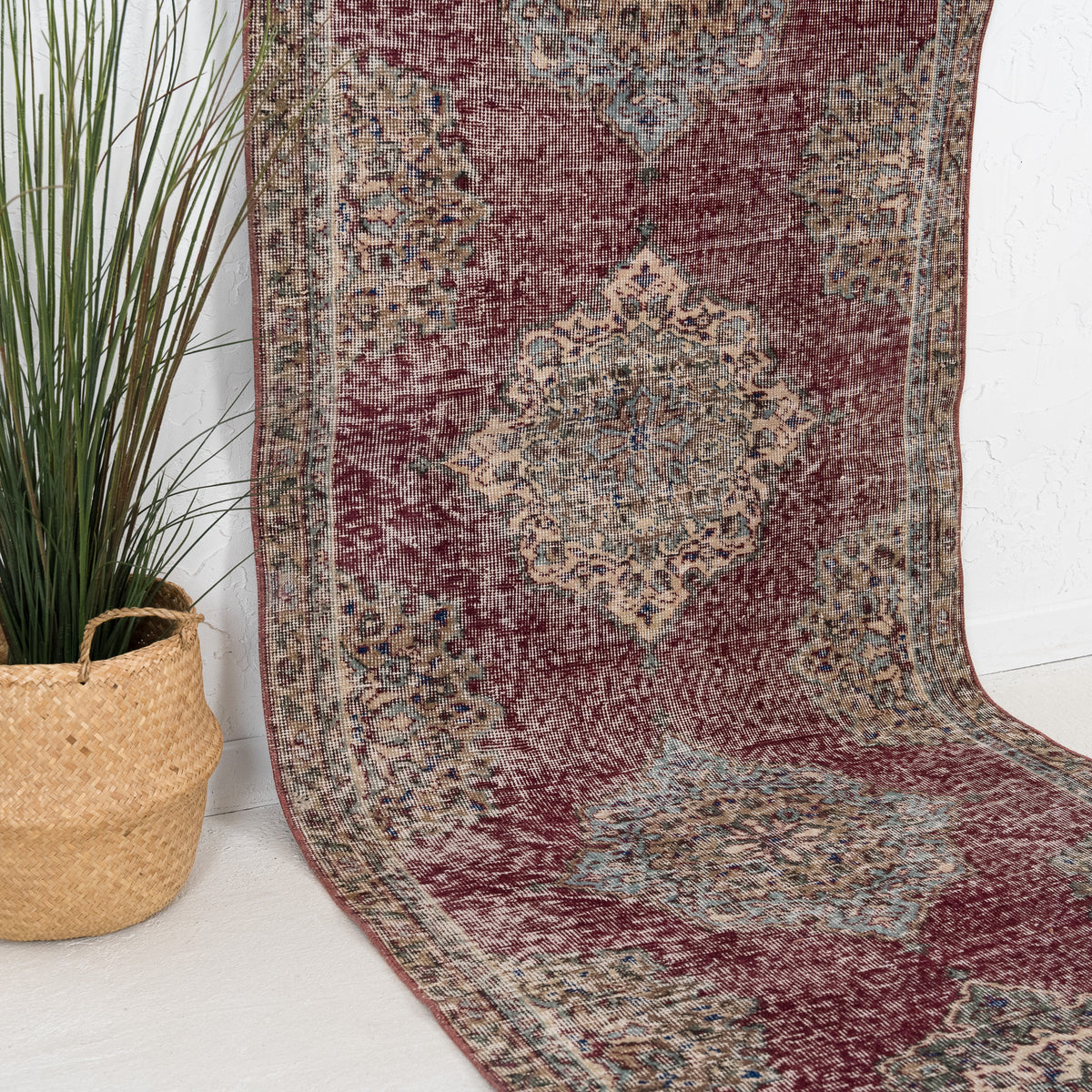 Purple and Beige Runner Wool Rug