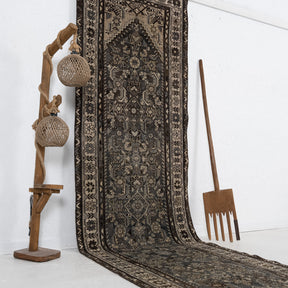 Brown and Beige Runner Wool Rug