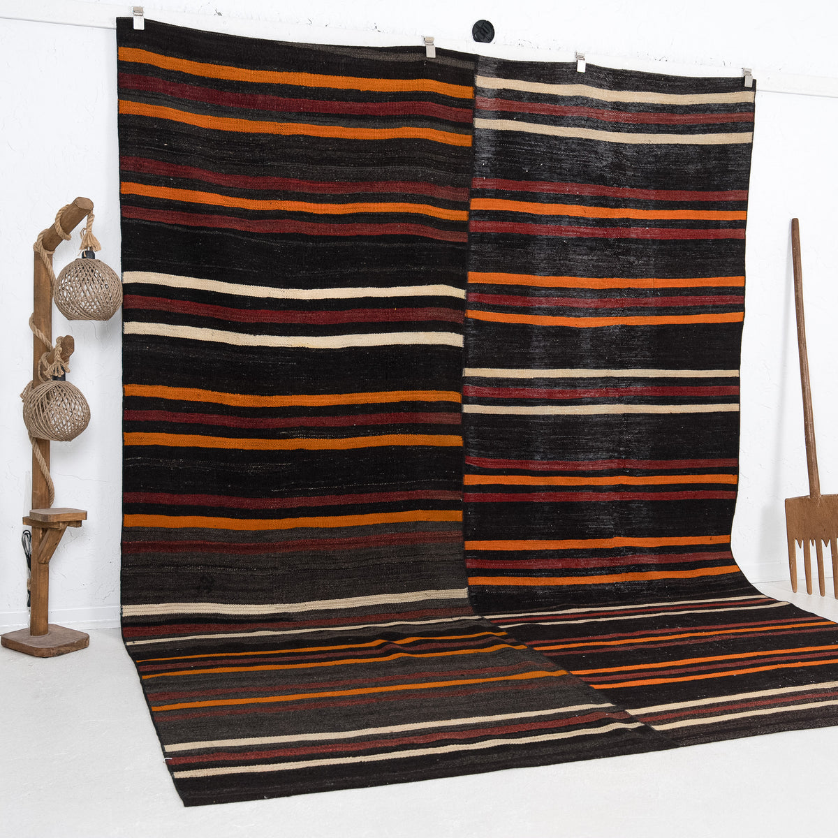 Black and Orange Area Wool Rug