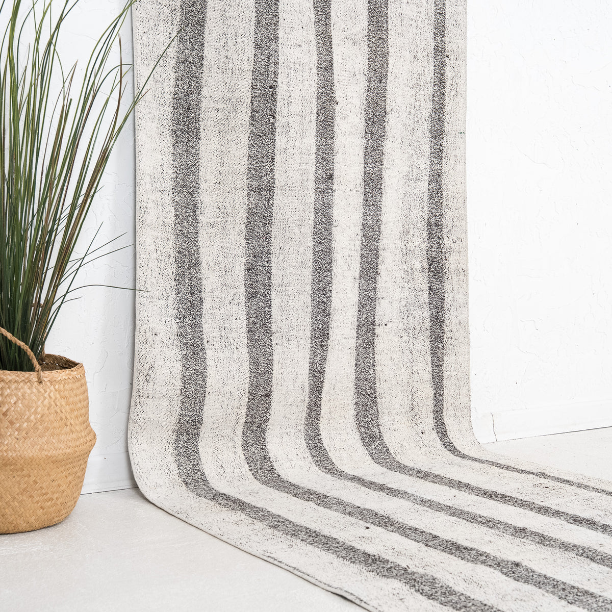 White and Black Runner Wool Rug