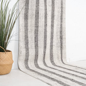 White and Black Runner Wool Rug