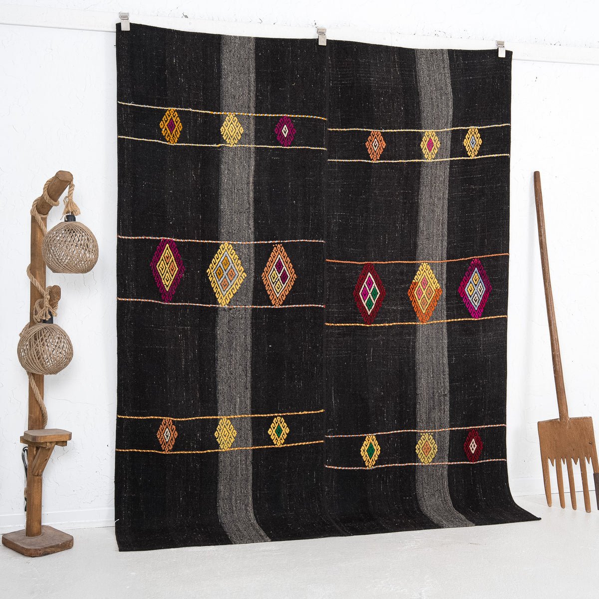 Black and Yellow Area Wool Rug