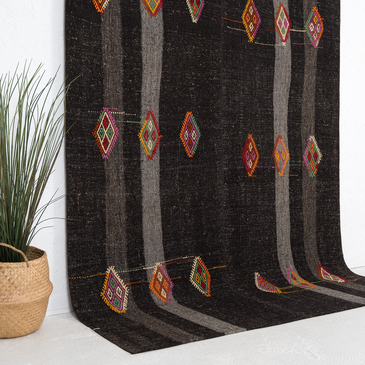 Black and Orange Area Wool Rug
