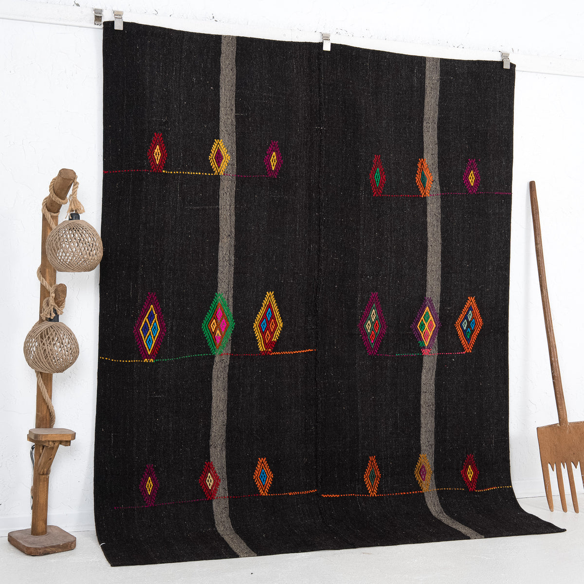 Black and Orange Area Wool Rug