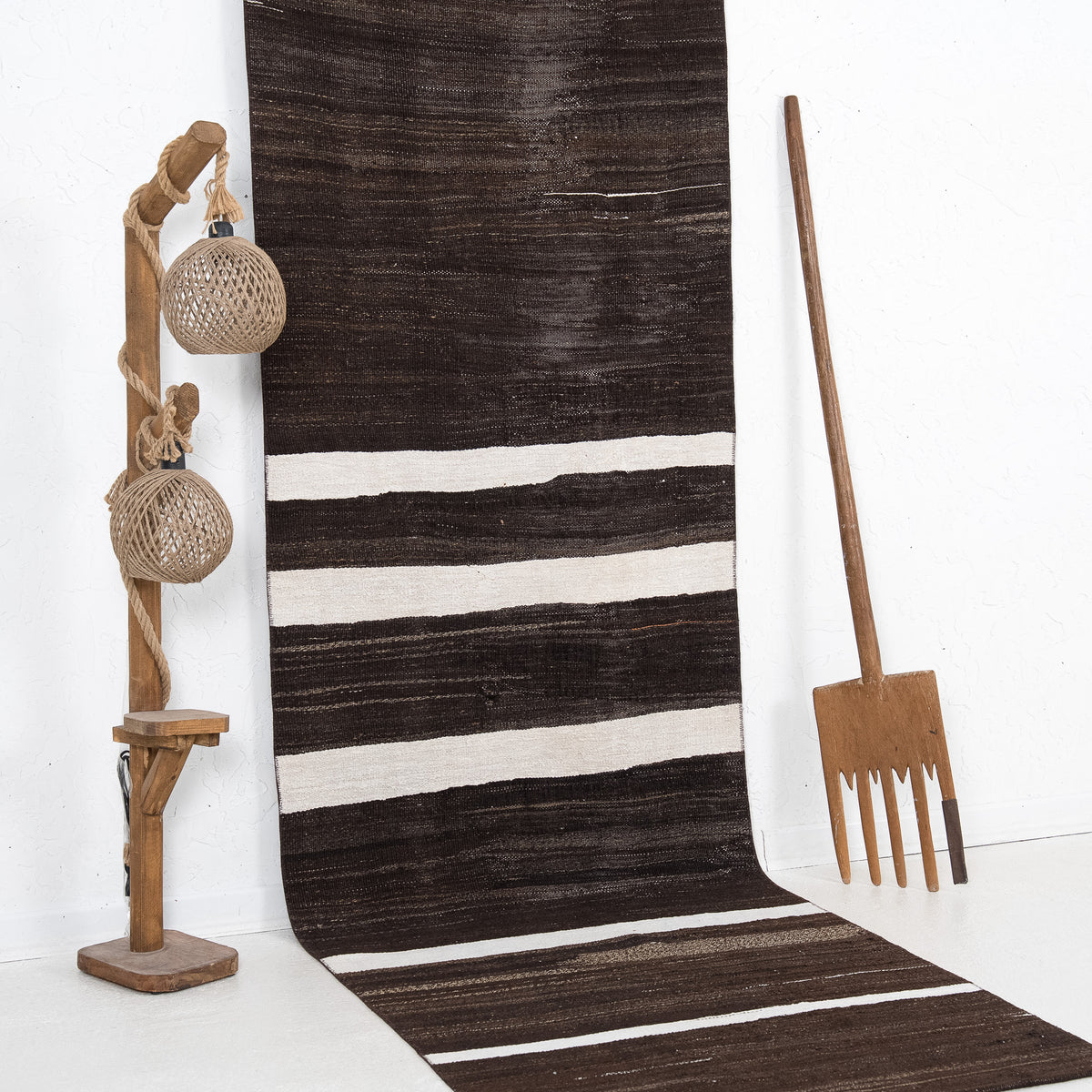 Black and White Runner Wool Rug