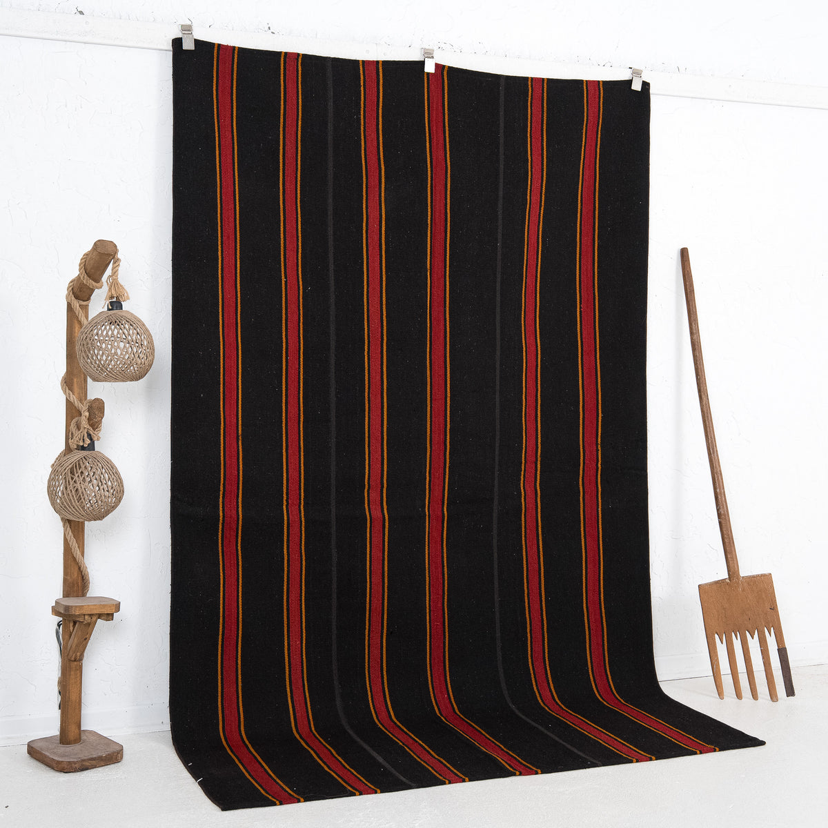 Black and Red Area Wool Rug
