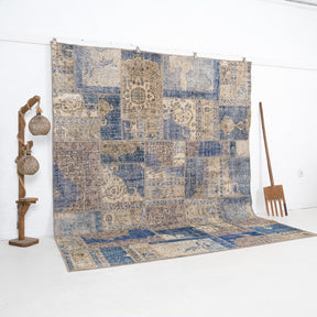 Blue and Beige Area Wool Rug