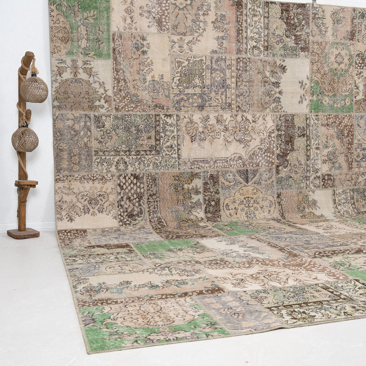 Beige and Green Area Wool Rug