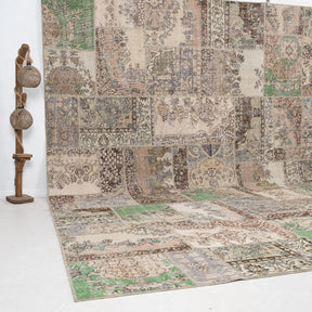 Beige and Green Area Wool Rug