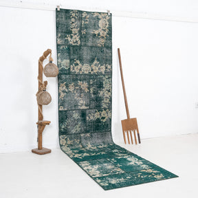 Green and Beige Runner Wool Rug