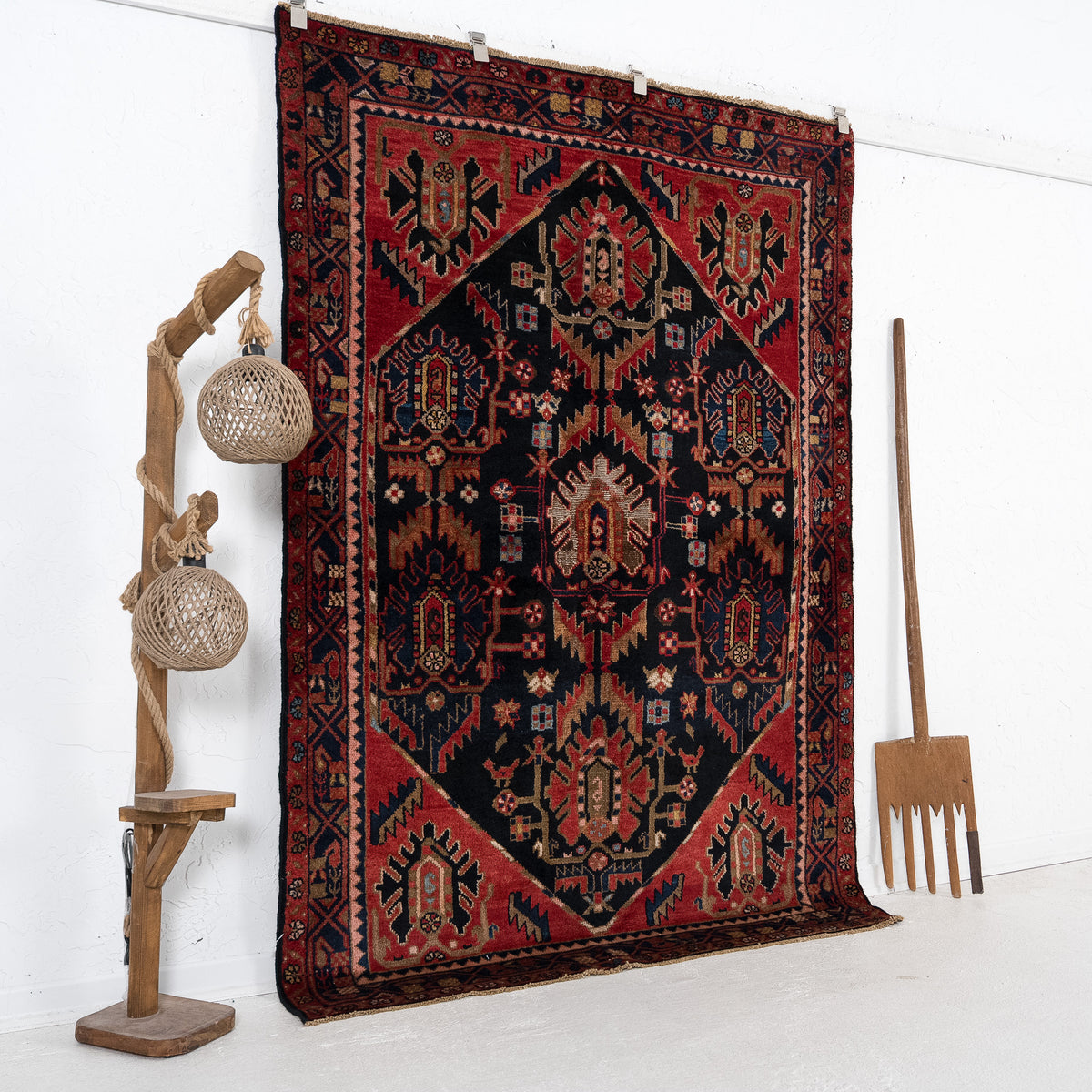 Black and Red Area Wool Rug