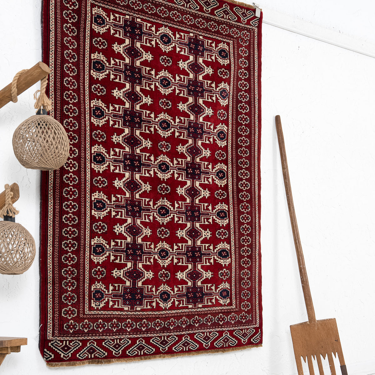 Red and Beige Area Wool Rug