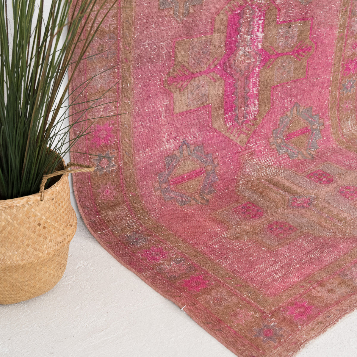 Pink and Beige Runner Wool Rug