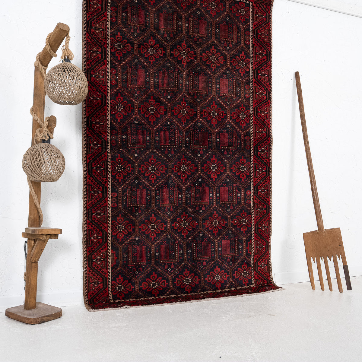 Red and Black Area Wool Rug
