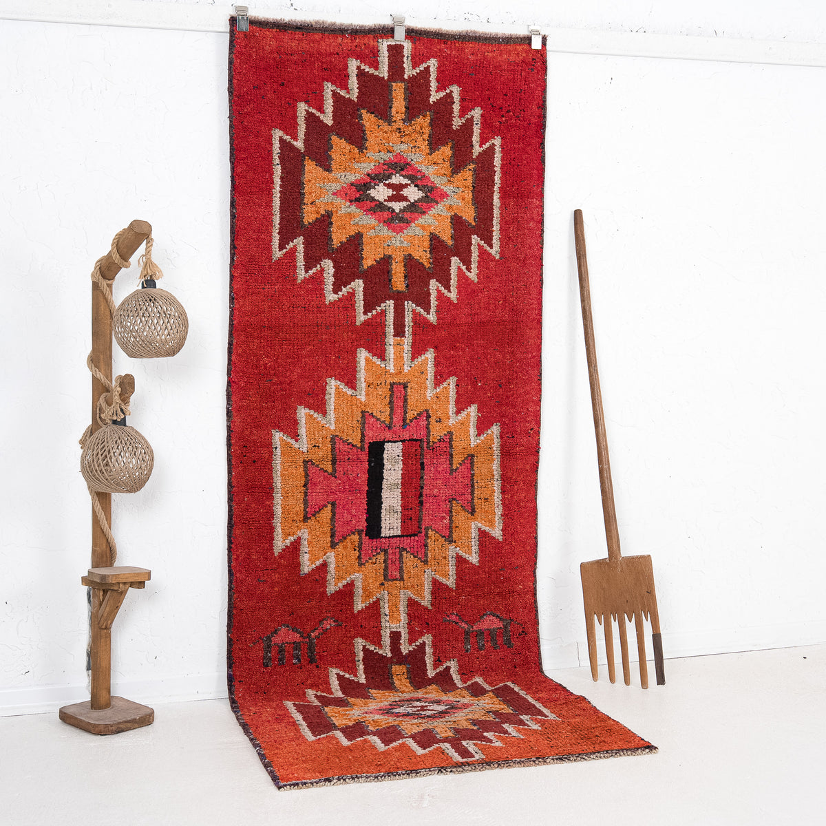 Red and Orange Runner Wool Rug