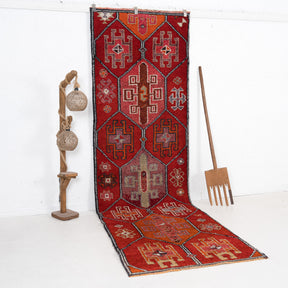 Red and Blue Runner Wool Rug
