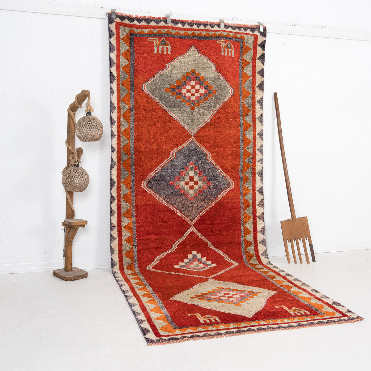 Orange and Blue Runner Wool Rug