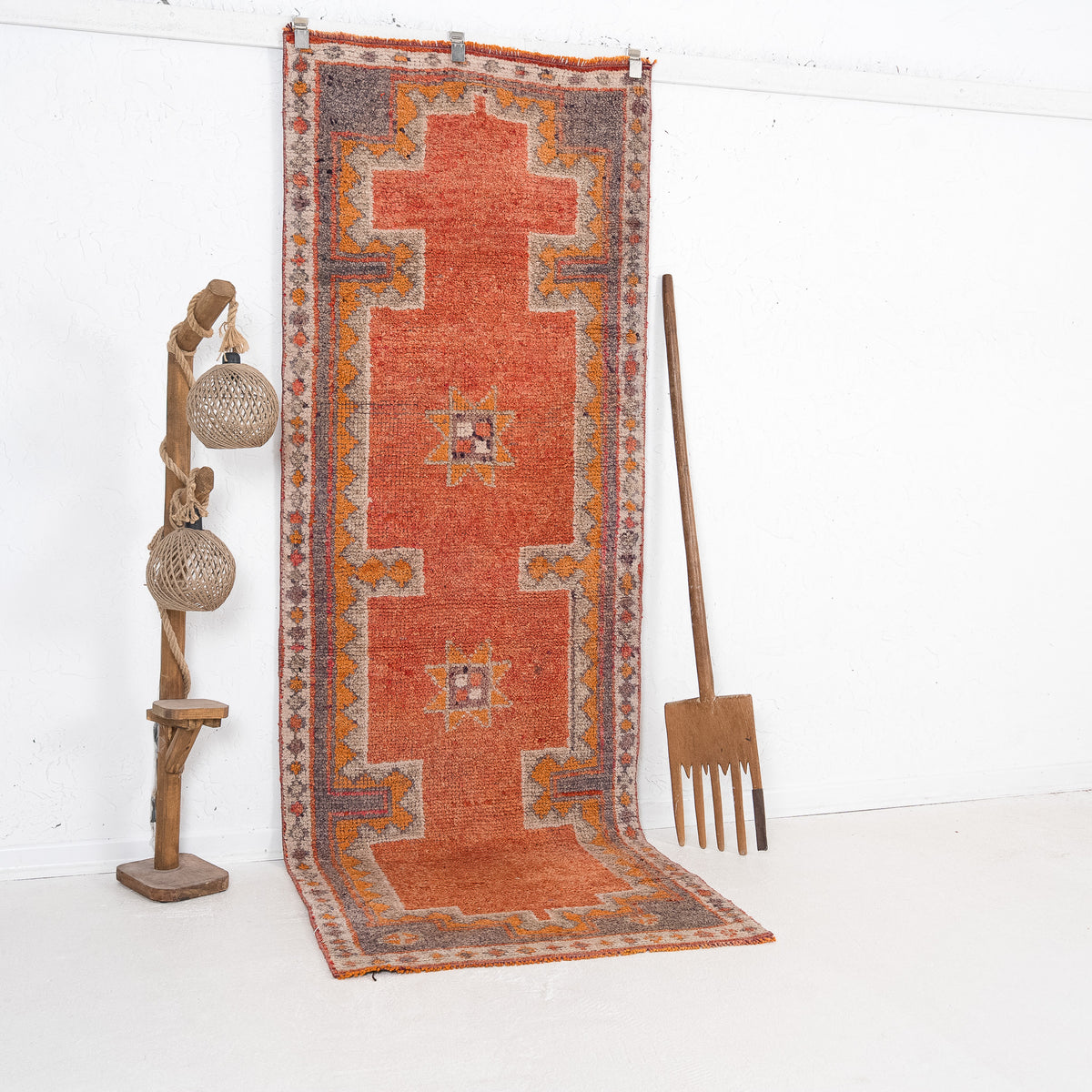 Orange and Gray Runner Wool Rug