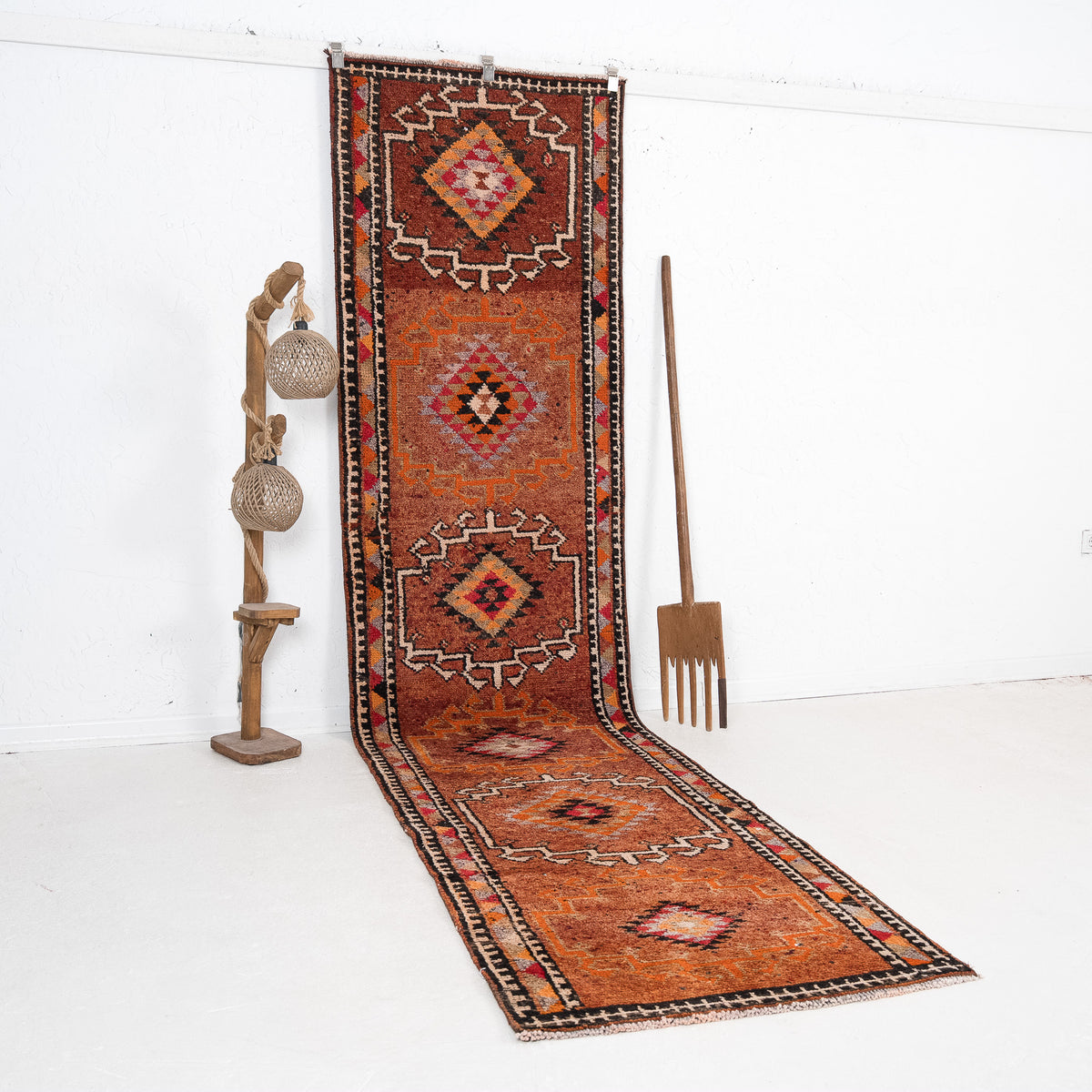 Orange and Brown Runner Wool Rug