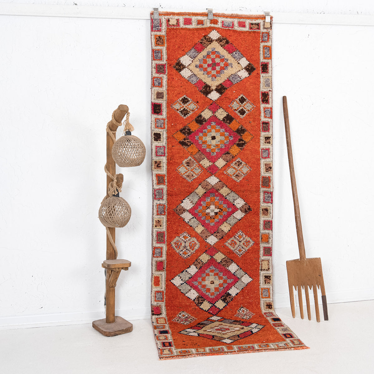 Orange and Beige Runner Wool Rug