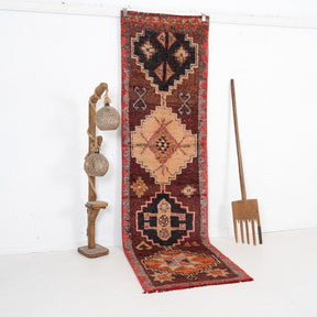 Brown and Beige Runner Wool Rug
