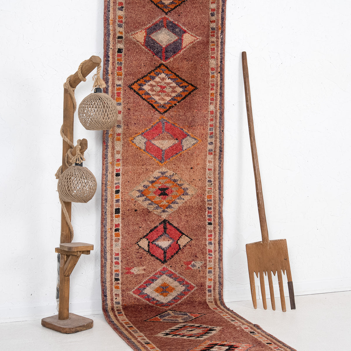 Purple and Brown Runner Wool Rug