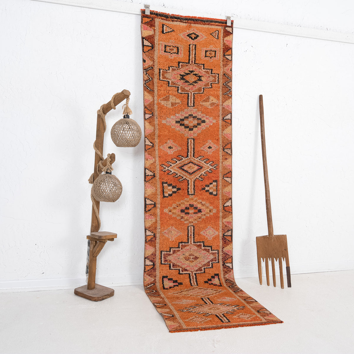 Orange and Brown Runner Wool Rug