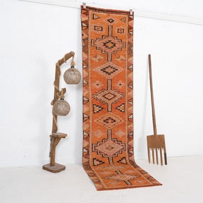 Orange and Brown Runner Wool Rug