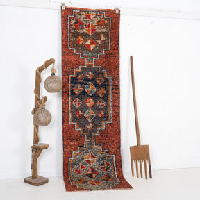 Red and Brown Runner Wool Rug