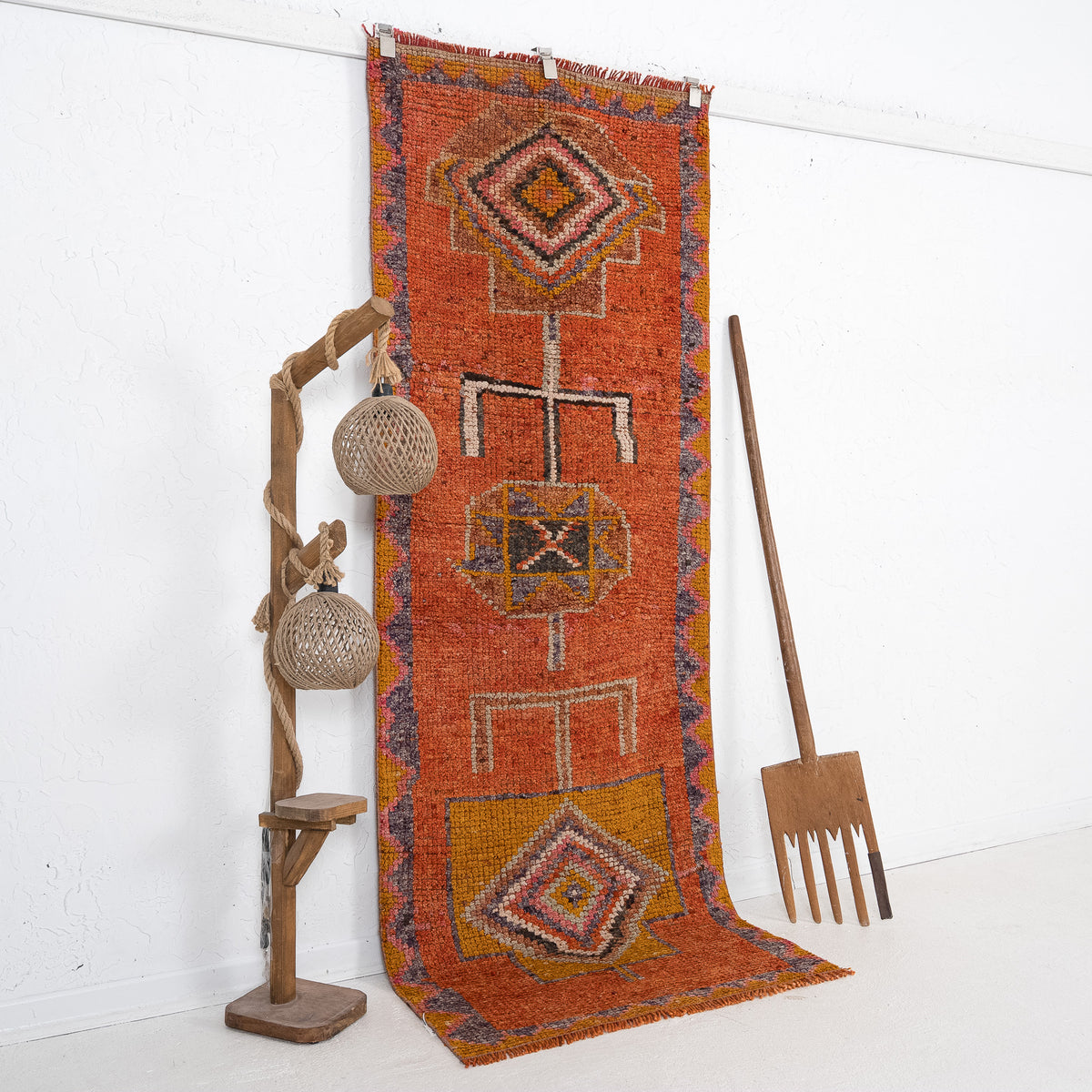 Orange and Beige Runner Wool Rug