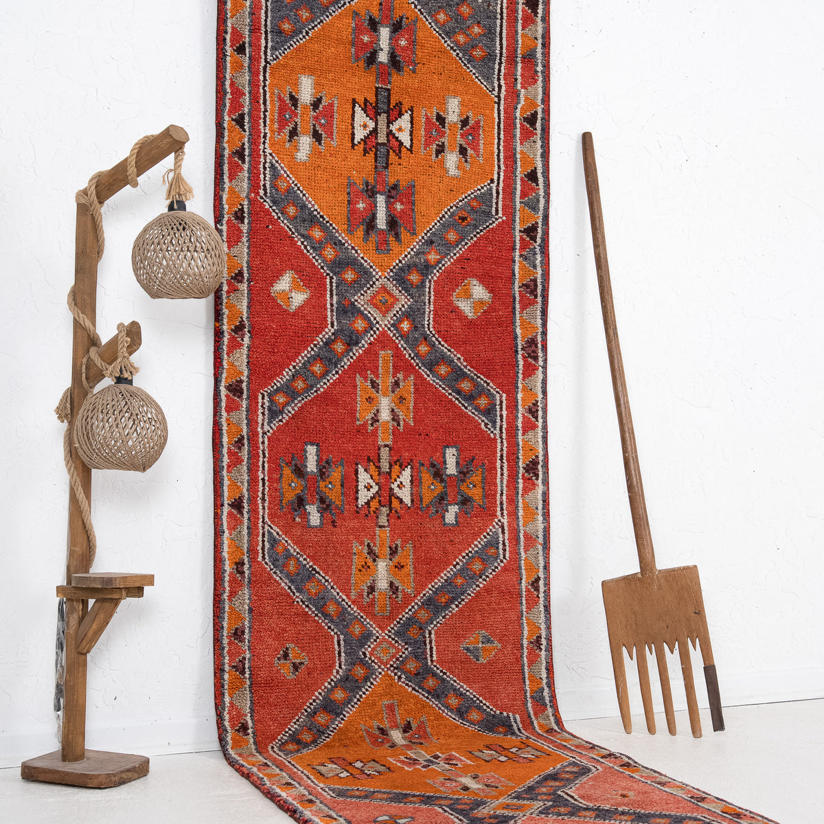 Red and Orange Runner Wool Rug