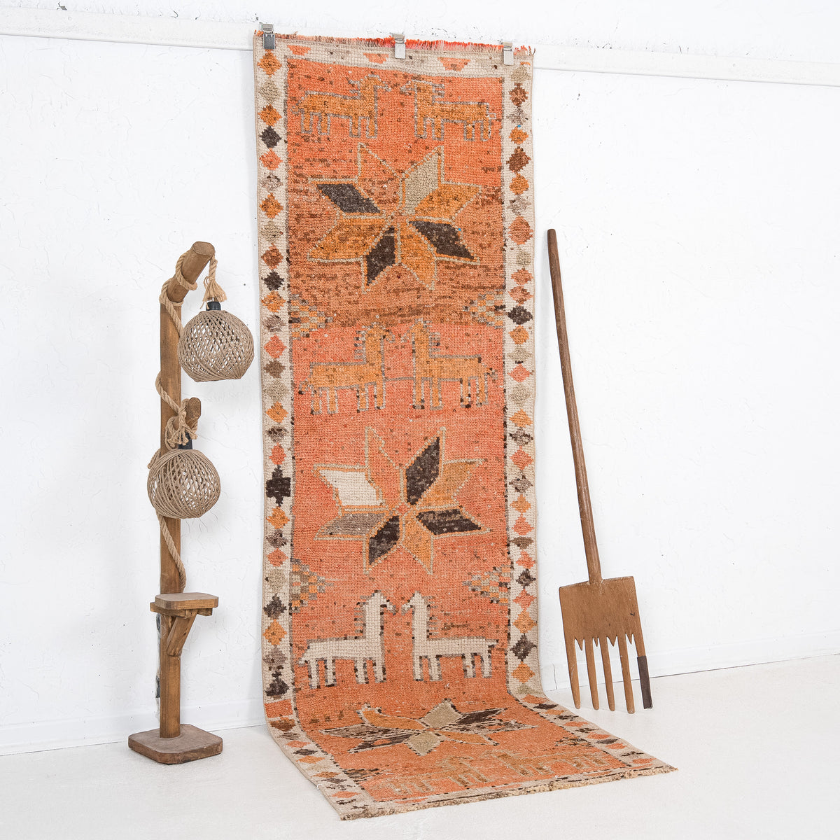 Orange and Beige Runner Wool Rug