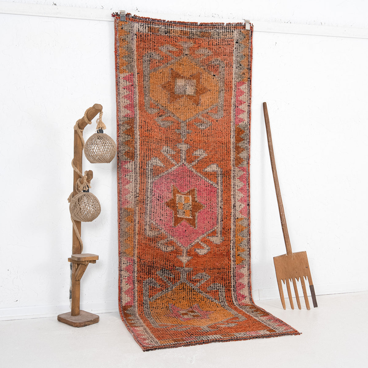 Orange and Pink Runner Wool Rug
