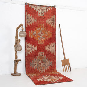 Red and Beige Runner Wool Rug