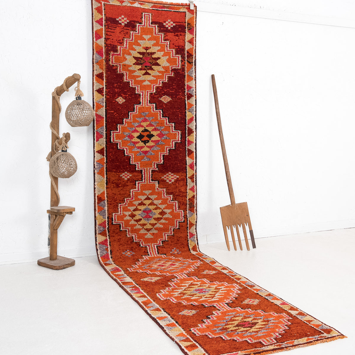Red and Orange Runner Wool Rug