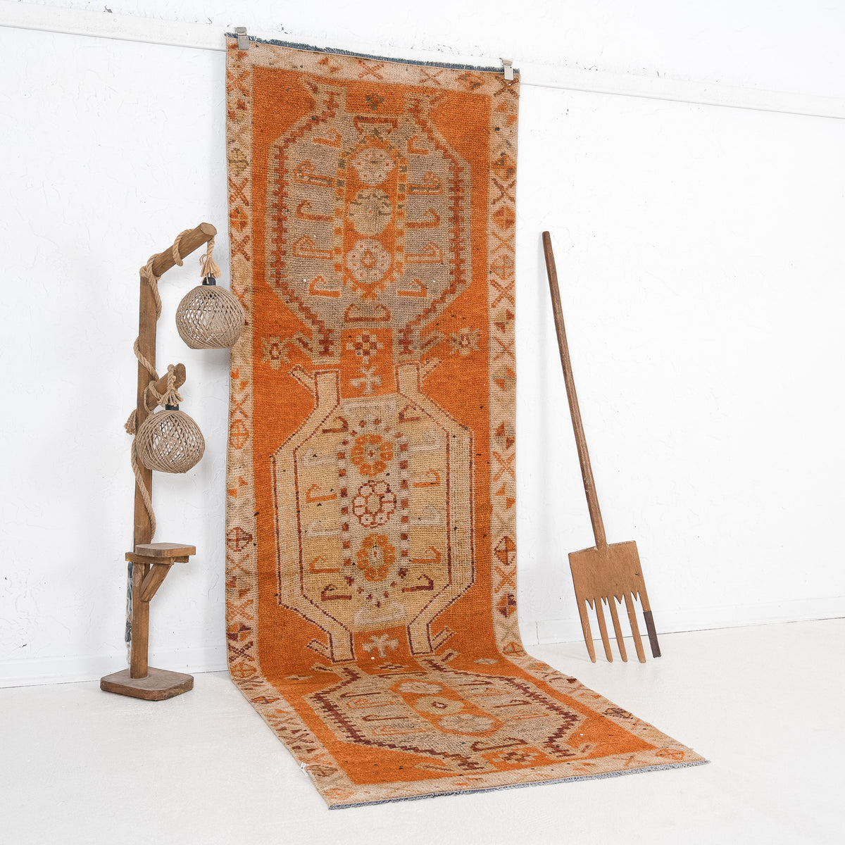 Orange and Beige Runner Wool Rug