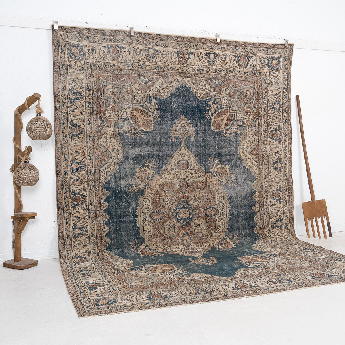 Blue and Beige Area Wool Rug