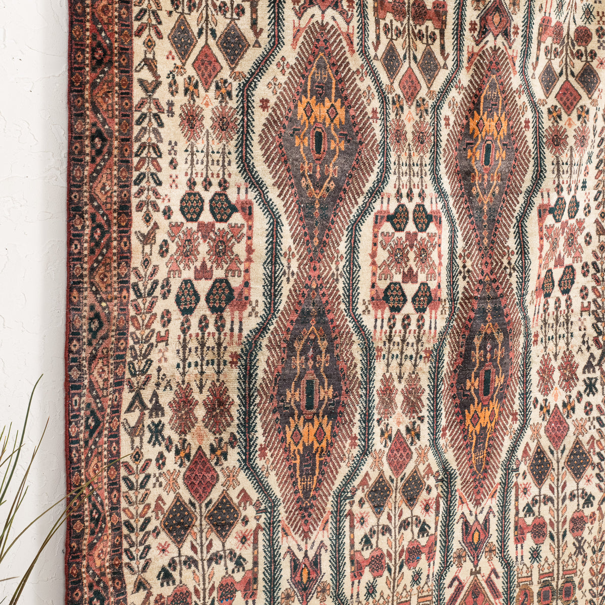 Beige and Red Area Wool Rug