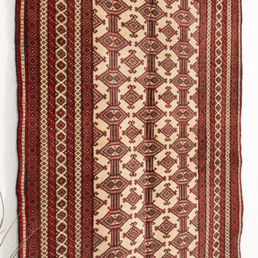 Beige and Red Area Wool Rug