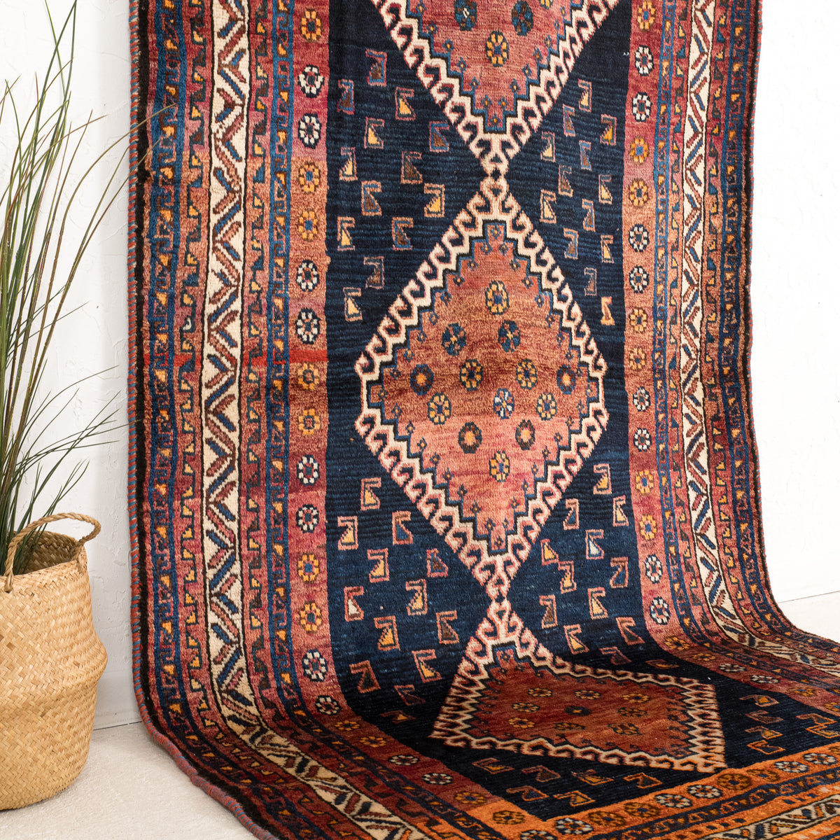 Blue and Orange Runner Wool Rug